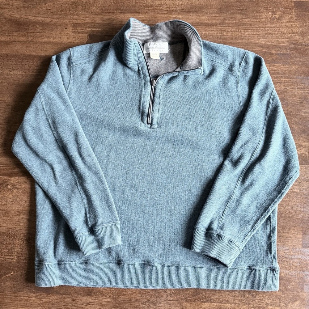 Tommy Bahama Men's Reversible Flipsider Half Zip Reversible Sweater Teal